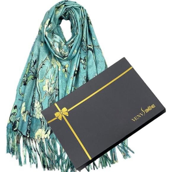 Womens Art Scarf Van Gogh Reversible Soft Cashmere Feel Shawl Wrap Gift Box - Picture 1 of 6